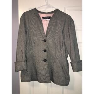 SIGNATURE By LARRY LEVINE Womens Blazer Jacket Size 10 Black & White Lined